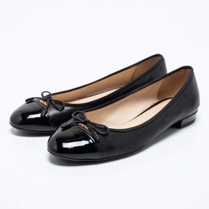 Prada Black Leather Cap-Toe Ballet Flats Size 5.5